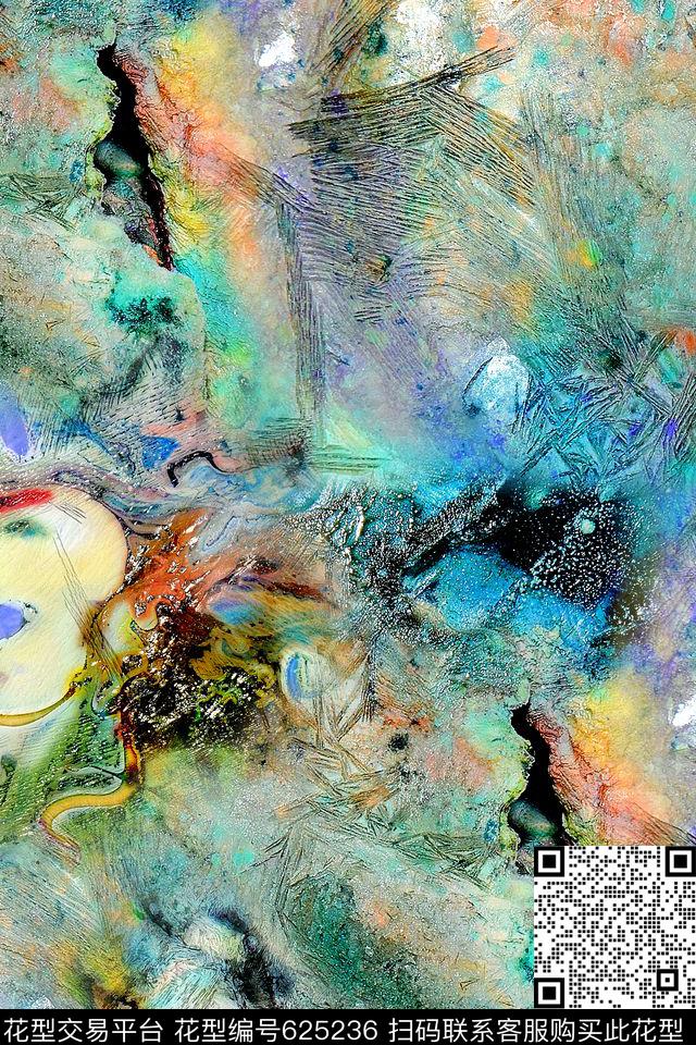 抽象油画肌理数码印花华亿平台下载（图片编号: 625236） - 瓦栏（Walan）