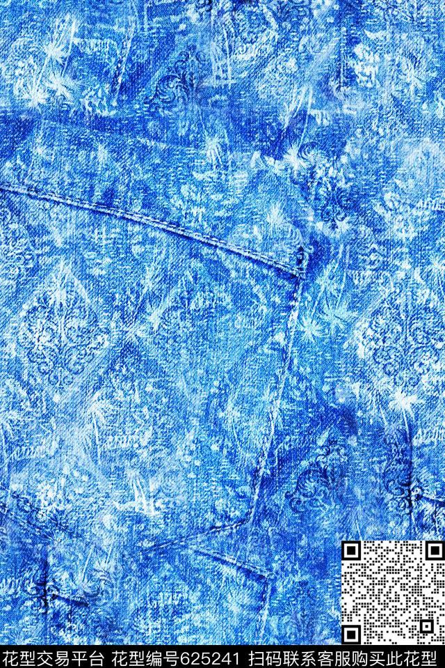 时尚抽象纹理牛仔花卉数码印花抽象复古民族风花卉时尚潮流大牌欧美外套夹克印花数码印花华亿平台下载（图片编号: 625241） - 瓦栏（Walan）