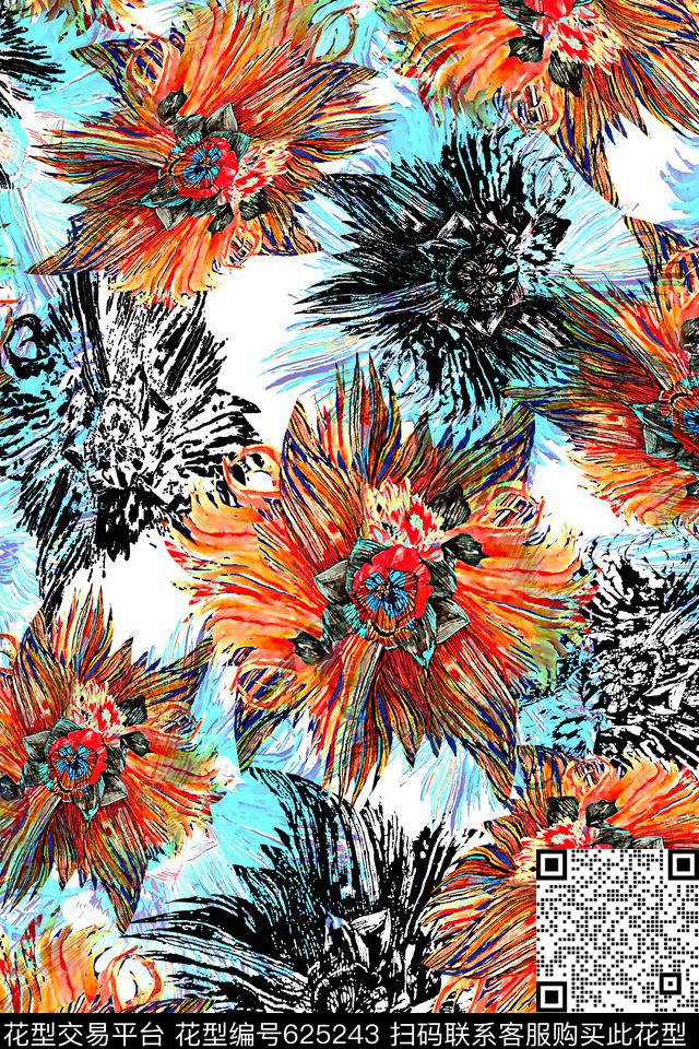 抽象图形变形油画数码印花华亿平台下载（图片编号: 625243） - 瓦栏（Walan）