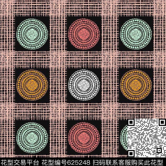 方格圆形圆点数码印花华亿平台下载（图片编号: 625248） - 瓦栏（Walan）