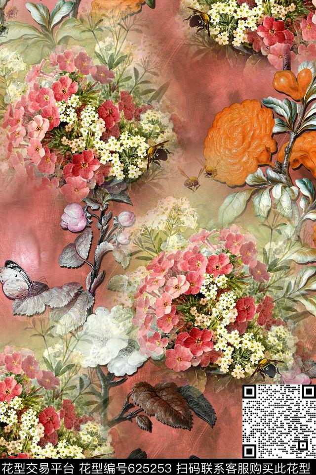 时尚手绘花卉数码印花华亿平台下载（图片编号: 625253） - 瓦栏（Walan）