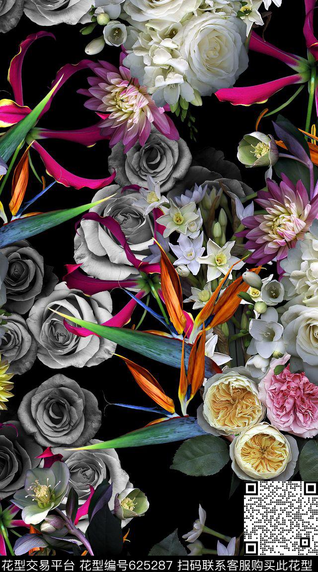 天堂鸟实体花卉数码印花华亿平台下载（图片编号: 625287） - 瓦栏（Walan）