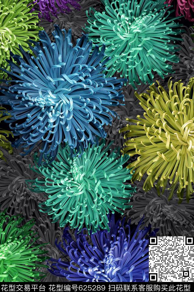 花卉七彩满版数码印花华亿平台下载（图片编号: 625289） - 瓦栏（Walan）