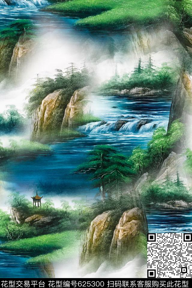 山川风景数码印花华亿平台下载（图片编号: 625300） - 瓦栏（Walan）