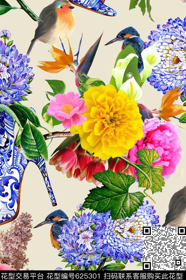 花鸟花朵花卉数码印花华亿平台下载（图片编号: 625301） - 瓦栏（Walan）