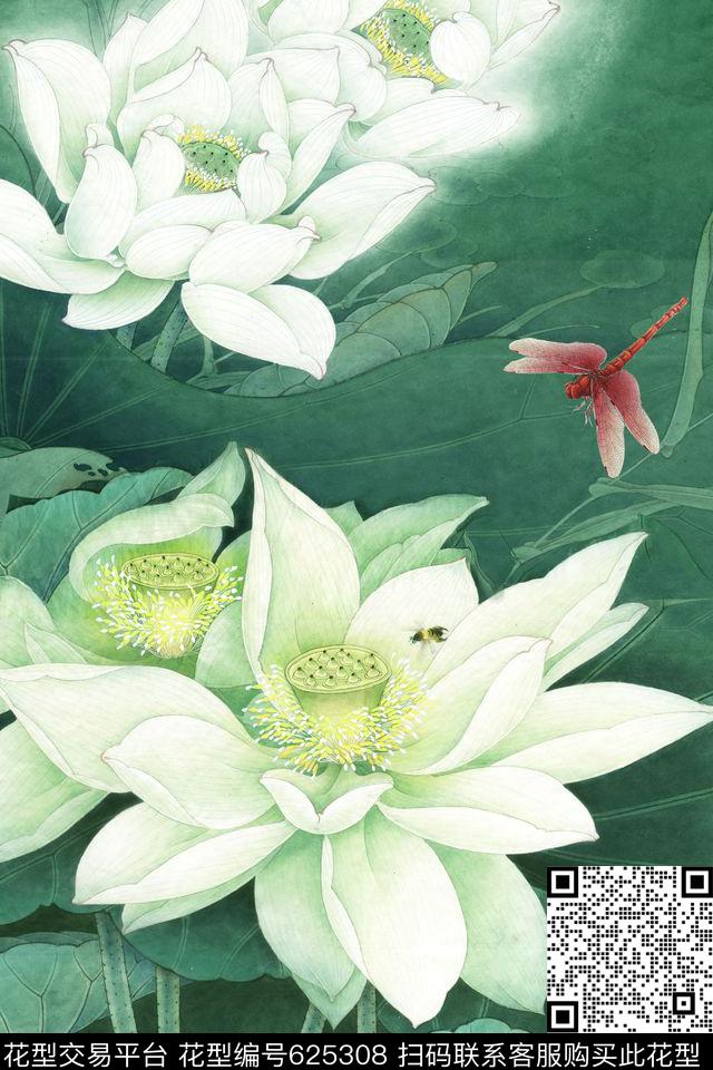 清新花朵荷花数码印花华亿平台下载（图片编号: 625308） - 瓦栏（Walan）