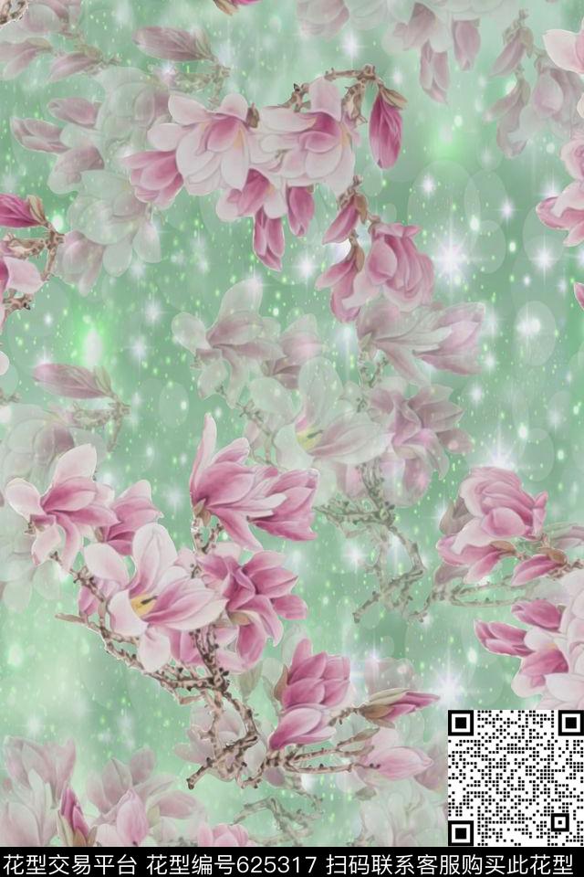 水彩浪漫花卉数码印花华亿平台下载（图片编号: 625317） - 瓦栏（Walan）