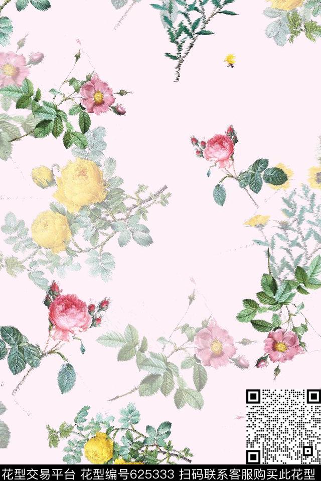 女装四方连续水彩水粉数码印花华亿平台下载（图片编号: 625333） - 瓦栏（Walan）