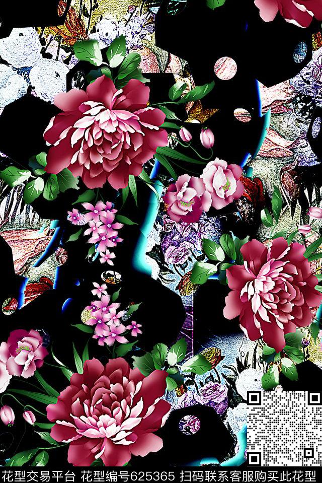 花卉复古牡丹数码印花华亿平台下载（图片编号: 625365） - 瓦栏（Walan）