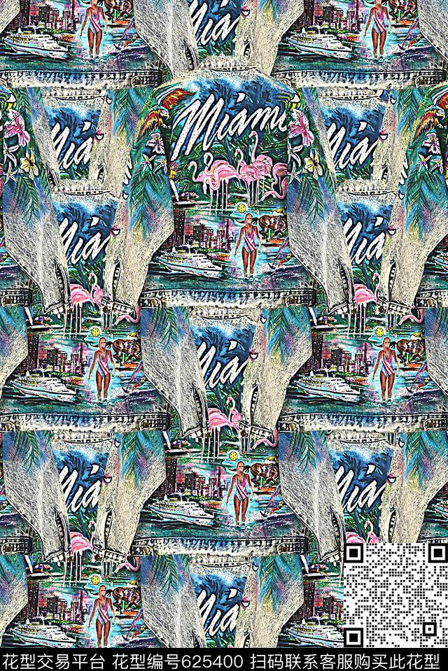 时尚抽象手绘牛仔卡通数码印花抽象水彩油画时尚潮流大牌女装外套夹克印花数码印花华亿平台下载（图片编号: 625400） - 瓦栏（Walan）