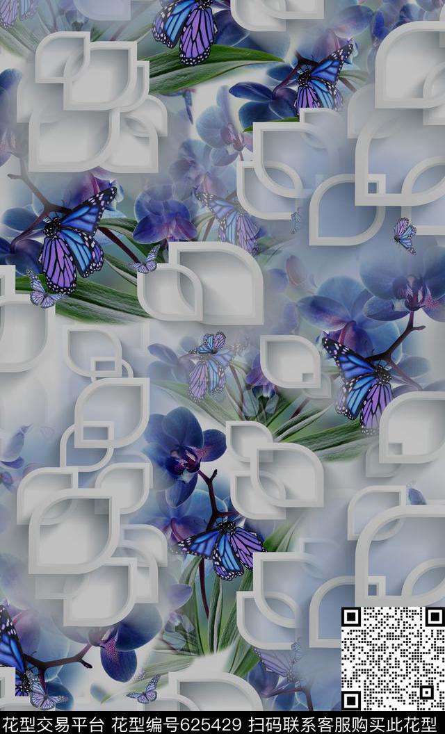 抽象植物花卉花卉组合数码印花华亿平台下载（图片编号: 625429） - 瓦栏（Walan）