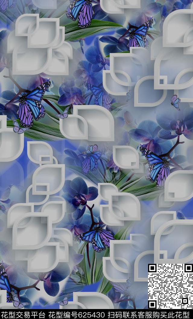 抽象植物花卉花卉组合数码印花华亿平台下载（图片编号: 625430） - 瓦栏（Walan）