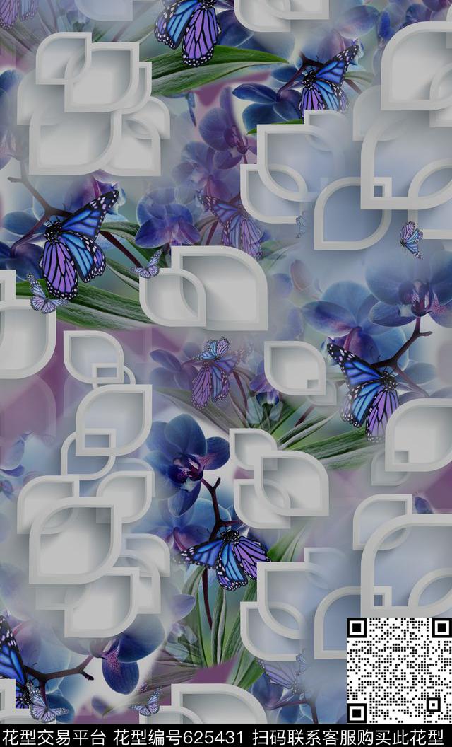 抽象植物花卉花卉组合数码印花华亿平台下载（图片编号: 625431） - 瓦栏（Walan）