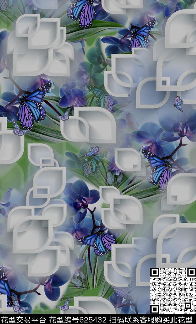 抽象植物花卉花卉组合数码印花华亿平台下载（图片编号: 625432） - 瓦栏（Walan）