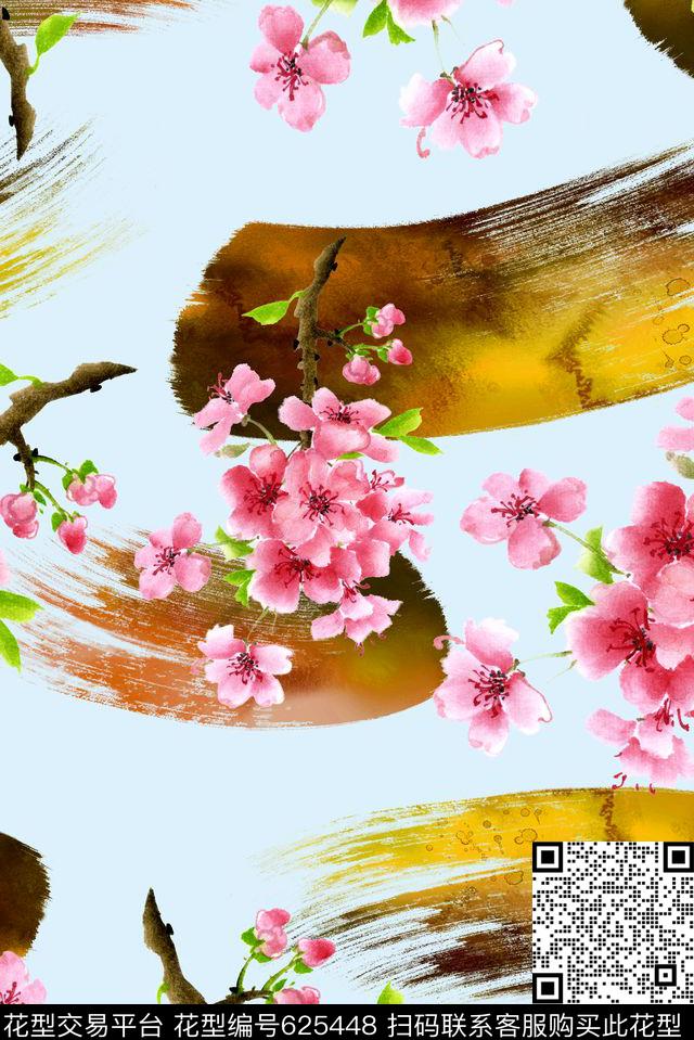 中国风花卉清爽数码印花华亿平台下载（图片编号: 625448） - 瓦栏（Walan）