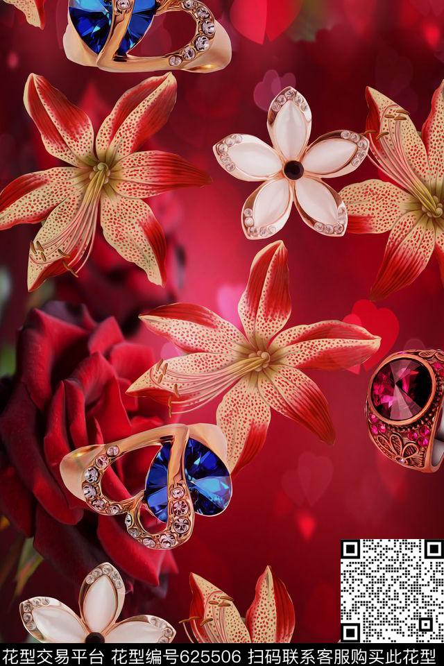 水彩浪漫珠宝数码印花华亿平台下载（图片编号: 625506） - 瓦栏（Walan）