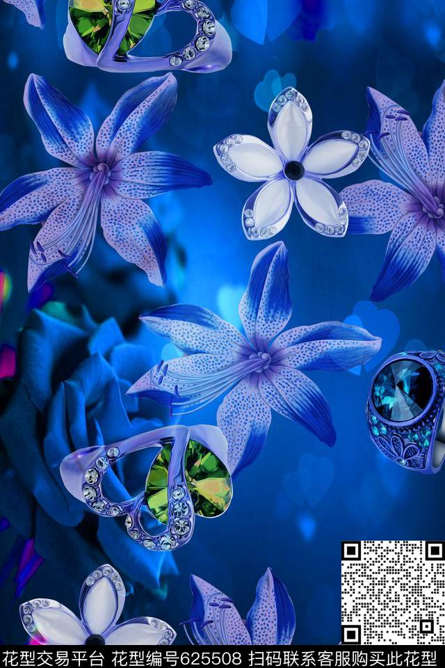 水彩浪漫珠宝数码印花华亿平台下载（图片编号: 625508） - 瓦栏（Walan）