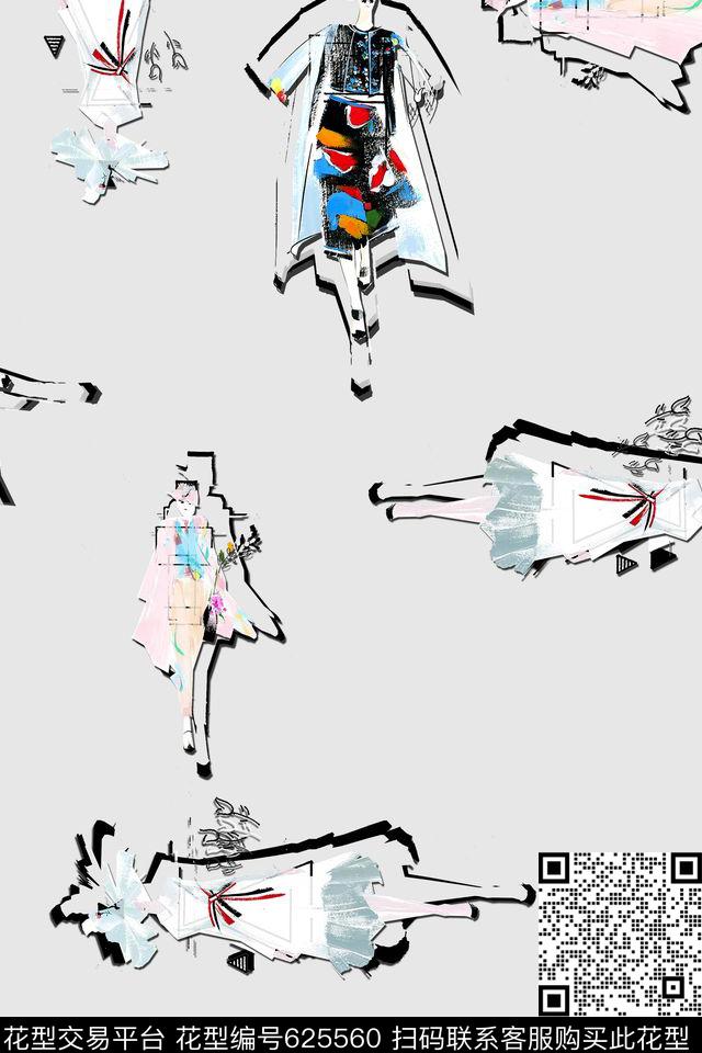 人物平底小清新数码印花华亿平台下载（图片编号: 625560） - 瓦栏（Walan）