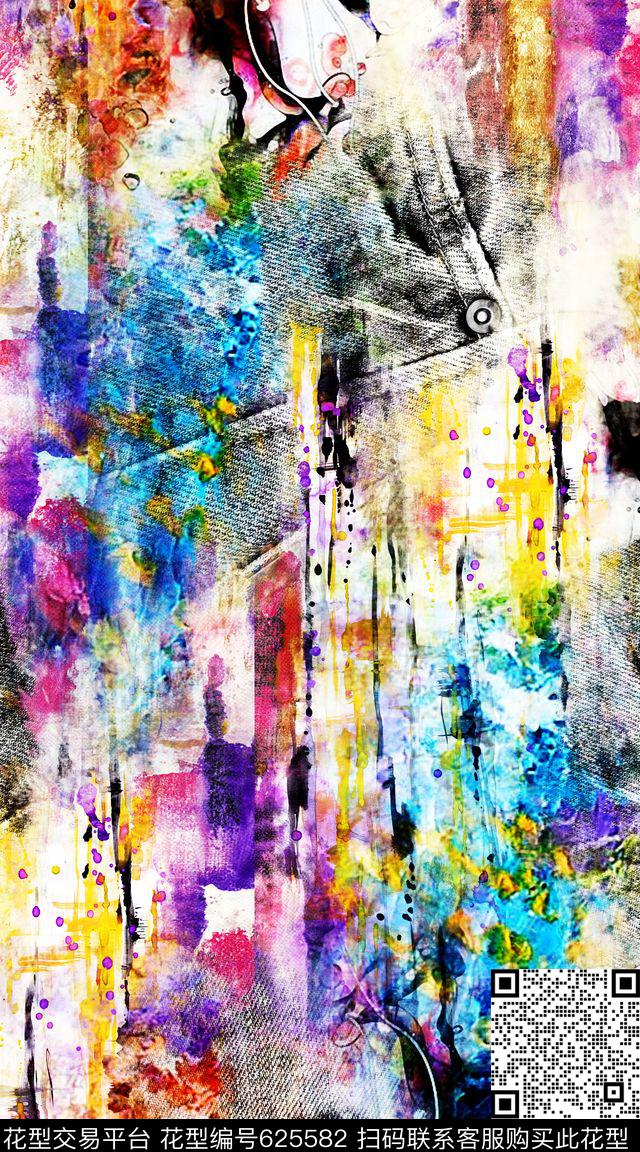 时尚抽象肌理、水彩、牛仔数码印花华亿平台下载（图片编号: 625582） - 瓦栏（Walan）