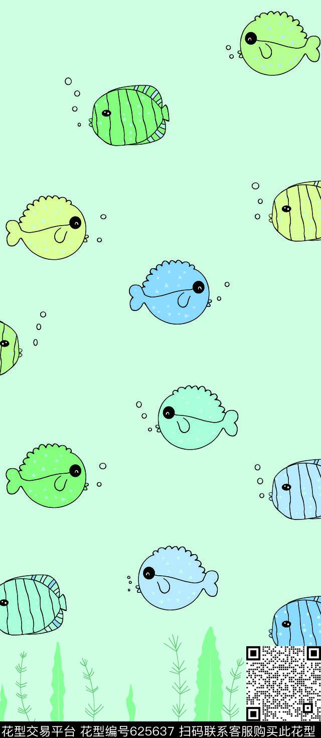 鱼卡通水草传统印花华亿平台下载（图片编号: 625637） - 瓦栏（Walan）