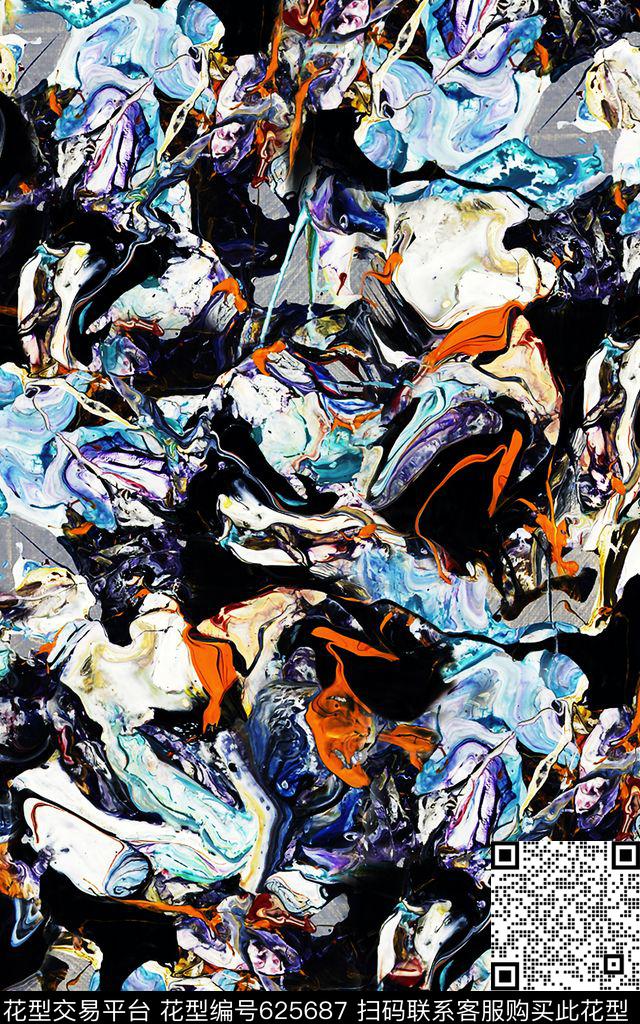 油画抽象肌理数码印花华亿平台下载（图片编号: 625687） - 瓦栏（Walan）