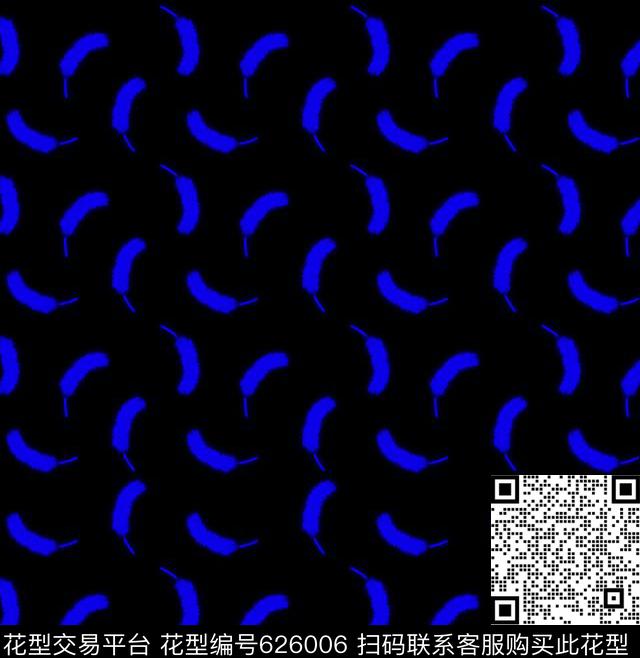 蓝色夜光羽毛传统印花华亿平台下载（图片编号: 626006） - 瓦栏（Walan）
