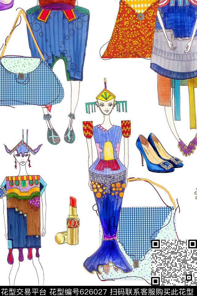 卡通模特高跟鞋数码印花华亿平台下载（图片编号: 626027） - 瓦栏（Walan）