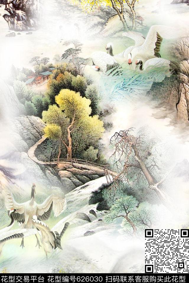 中国风水墨风景数码印花华亿平台下载（图片编号: 626030） - 瓦栏（Walan）