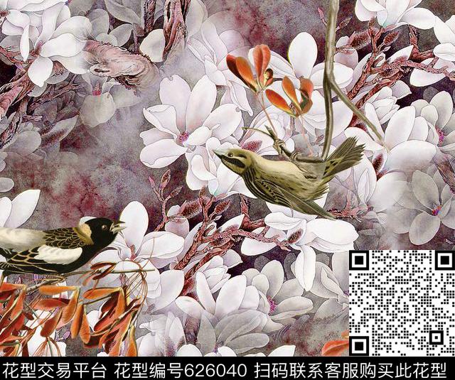 花鸟花卉面料花数码印花华亿平台下载（图片编号: 626040） - 瓦栏（Walan）