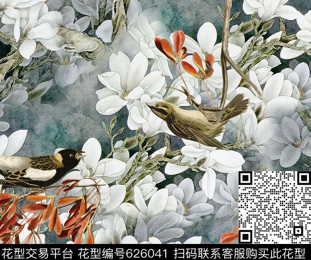 花鸟花卉面料花数码印花华亿平台下载（图片编号: 626041） - 瓦栏（Walan）