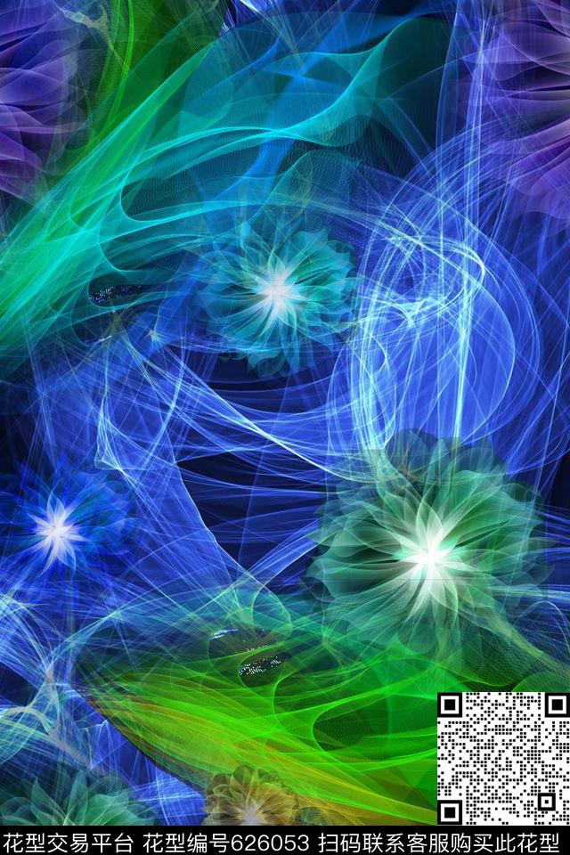 荧光蓝色线条数码印花华亿平台下载（图片编号: 626053） - 瓦栏（Walan）