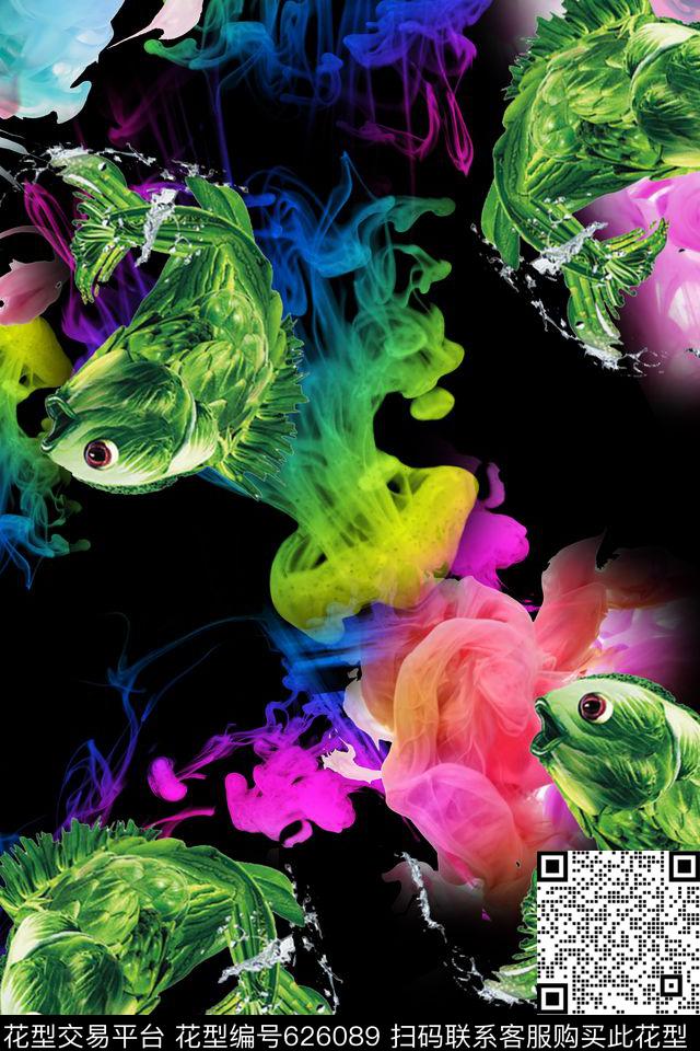 鱼。水墨数码印花华亿平台下载（图片编号: 626089） - 瓦栏（Walan）