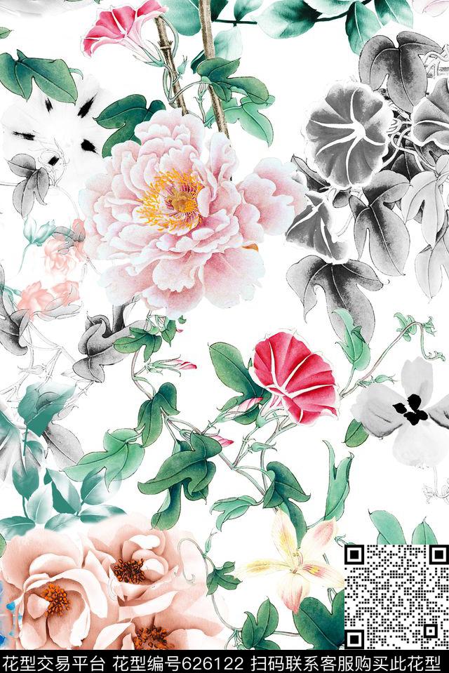 花朵花卉中国风数码印花华亿平台下载（图片编号: 626122） - 瓦栏（Walan）