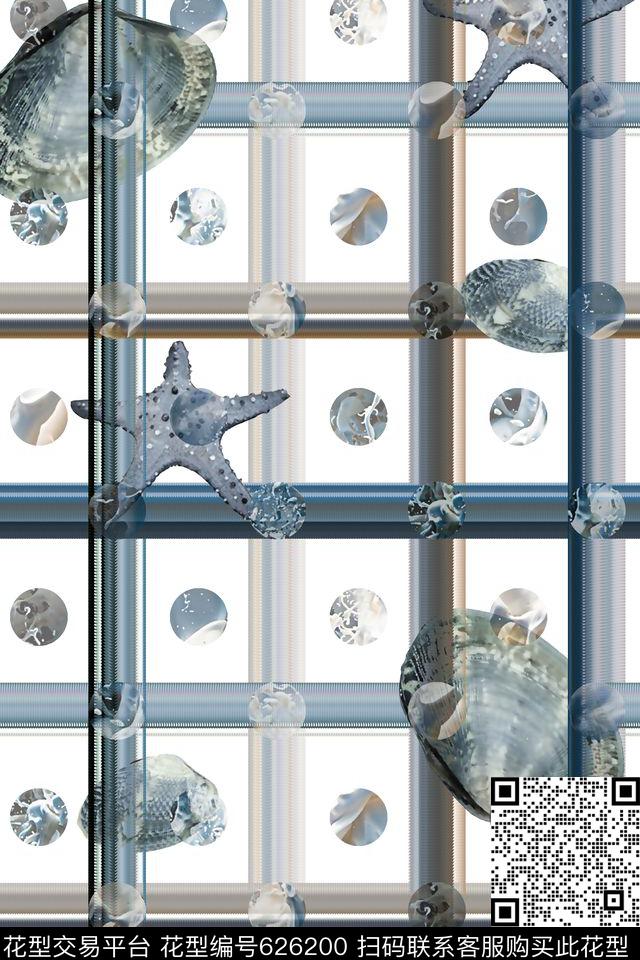 抽象手绘满版格子海洋风时尚潮流大牌复古欧美风女装裙数码印花华亿平台下载（图片编号: 626200） - 瓦栏（Walan）