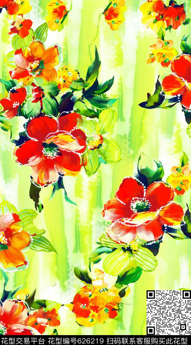 花朵花卉水彩数码印花华亿平台下载（图片编号: 626219） - 瓦栏（Walan）