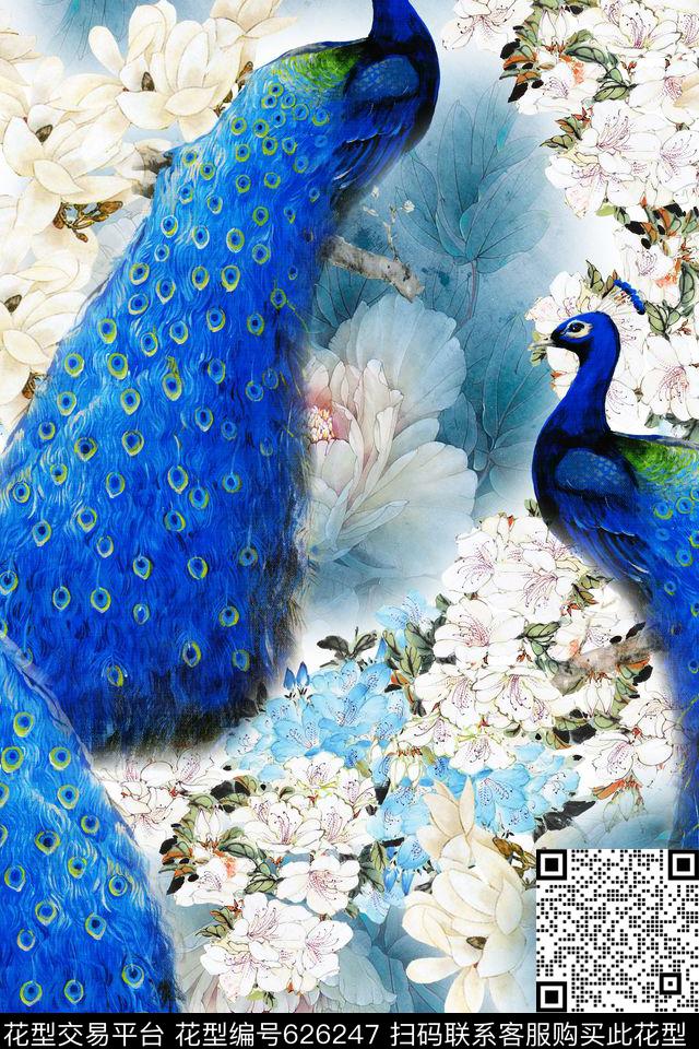 花朵花卉孔雀数码印花华亿平台下载（图片编号: 626247） - 瓦栏（Walan）
