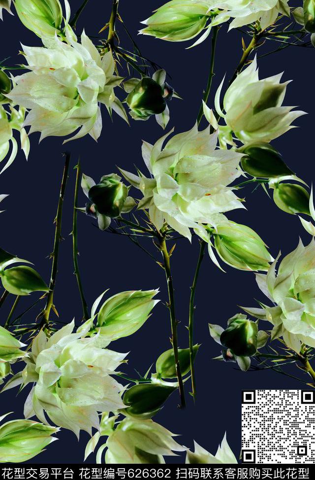 时尚抽象手绘植物花卉3D数码印花时尚潮流女装裙子印花抽象大牌欧美风格印花数码印花华亿平台下载（图片编号: 626362） - 瓦栏（Walan）