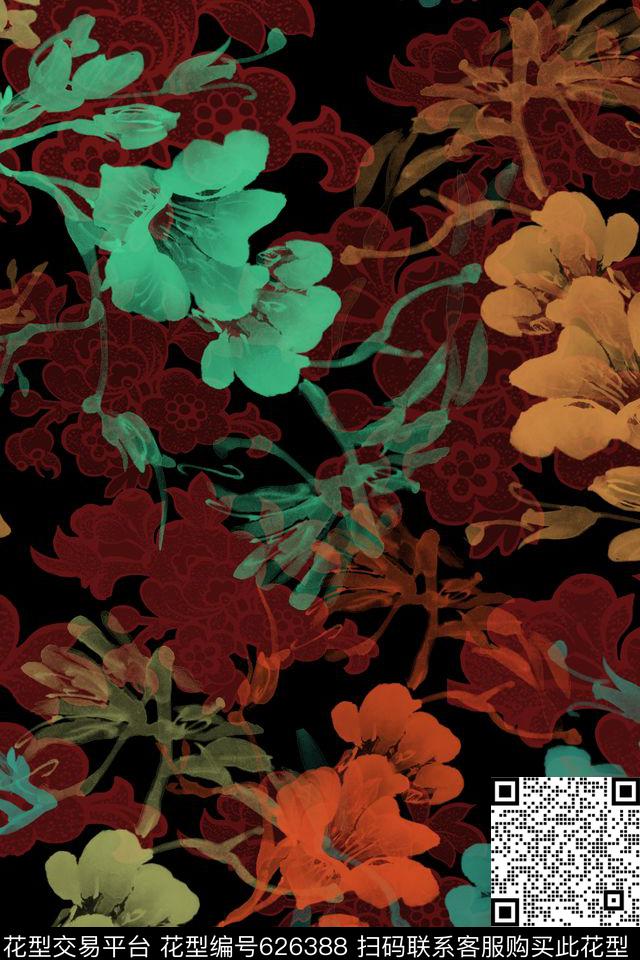 花朵花卉笔刷数码印花华亿平台下载（图片编号: 626388） - 瓦栏（Walan）