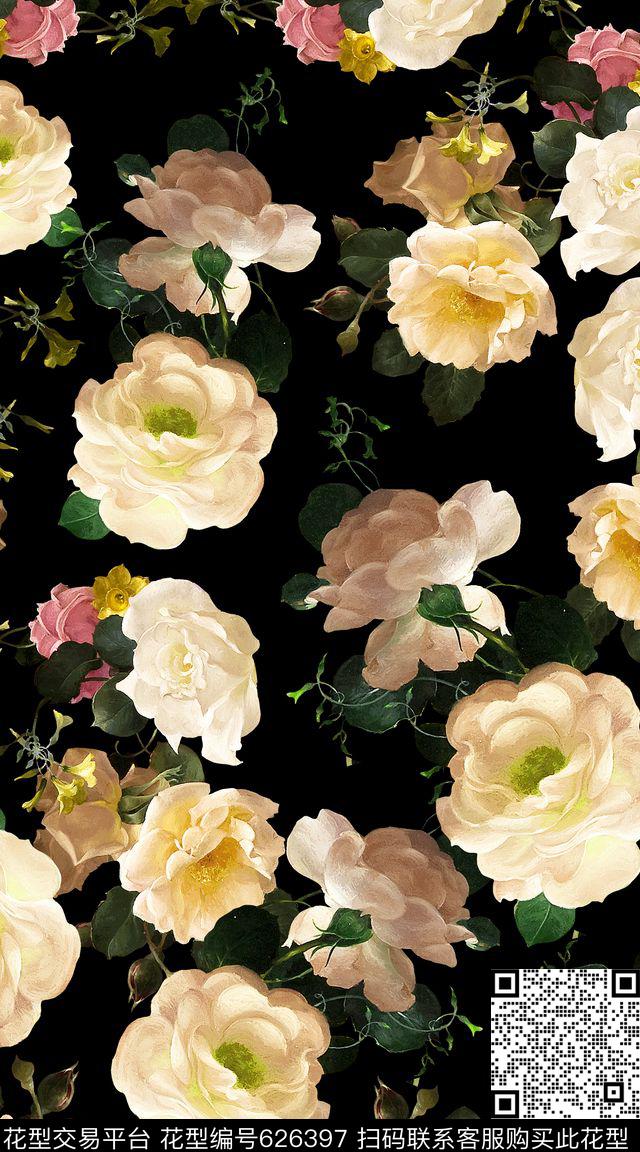 满版花卉油画数码印花华亿平台下载（图片编号: 626397） - 瓦栏（Walan）