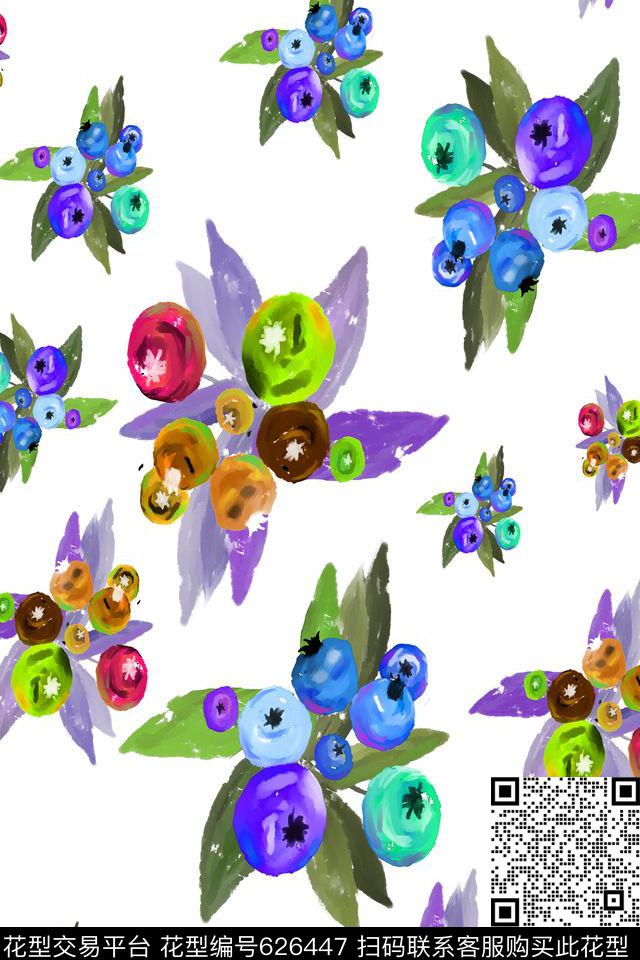 水彩手绘蓝莓数码印花华亿平台下载（图片编号: 626447） - 瓦栏（Walan）