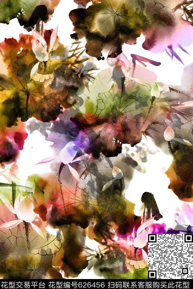 水墨画中国风抽象数码印花华亿平台下载（图片编号: 626456） - 瓦栏（Walan）