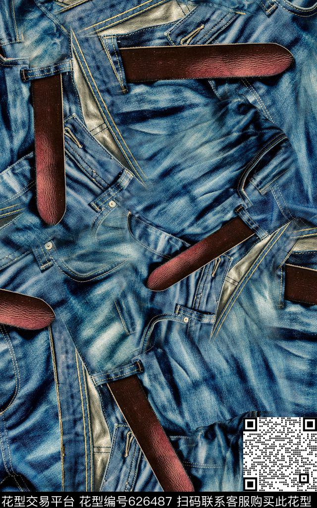 纹理牛仔布皮带数码印花华亿平台下载（图片编号: 626487） - 瓦栏（Walan）