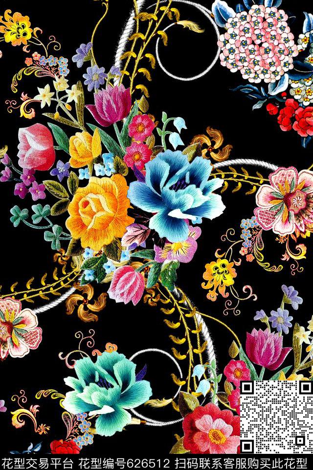 刺绣羌绣花卉数码印花华亿平台下载（图片编号: 626512） - 瓦栏（Walan）