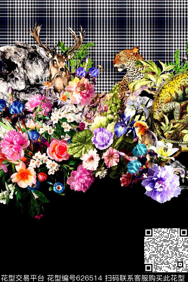 花卉鹿豹子数码印花华亿平台下载（图片编号: 626514） - 瓦栏（Walan）
