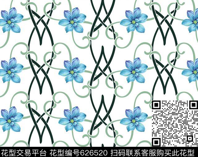 时尚手绘花几何心型数码印花华亿平台下载（图片编号: 626520） - 瓦栏（Walan）