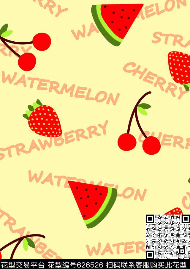 趣味西瓜樱桃传统印花华亿平台下载（图片编号: 626526） - 瓦栏（Walan）