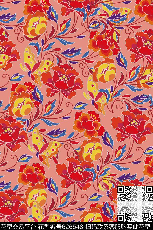 花卉传统印花华亿平台下载（图片编号: 626548） - 瓦栏（Walan）