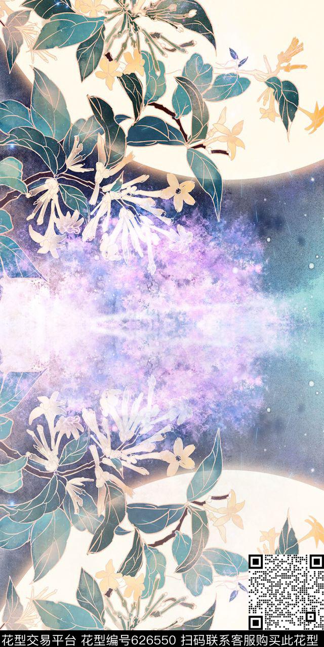 叠加樱花花卉数码印花华亿平台下载（图片编号: 626550） - 瓦栏（Walan）