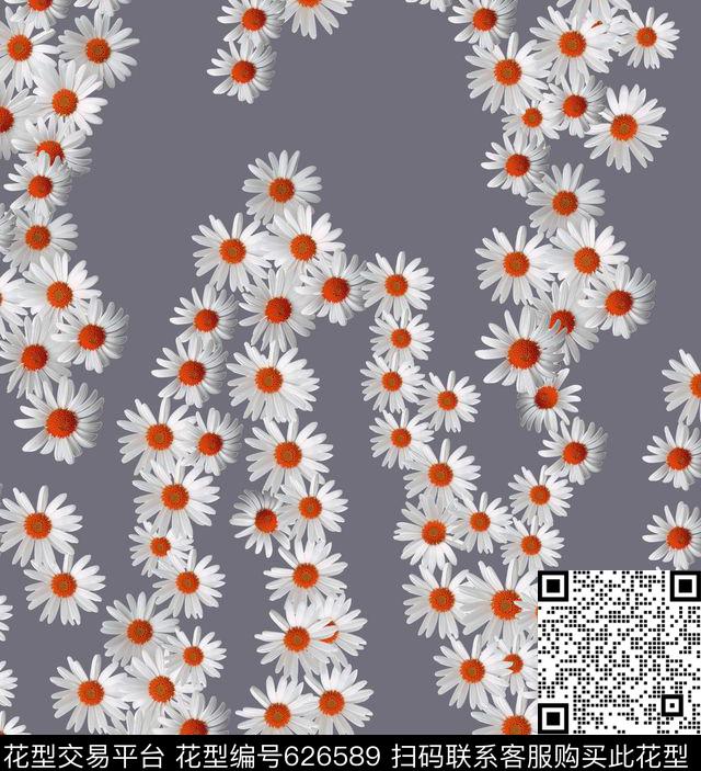雏菊花卉数码印花华亿平台下载（图片编号: 626589） - 瓦栏（Walan）