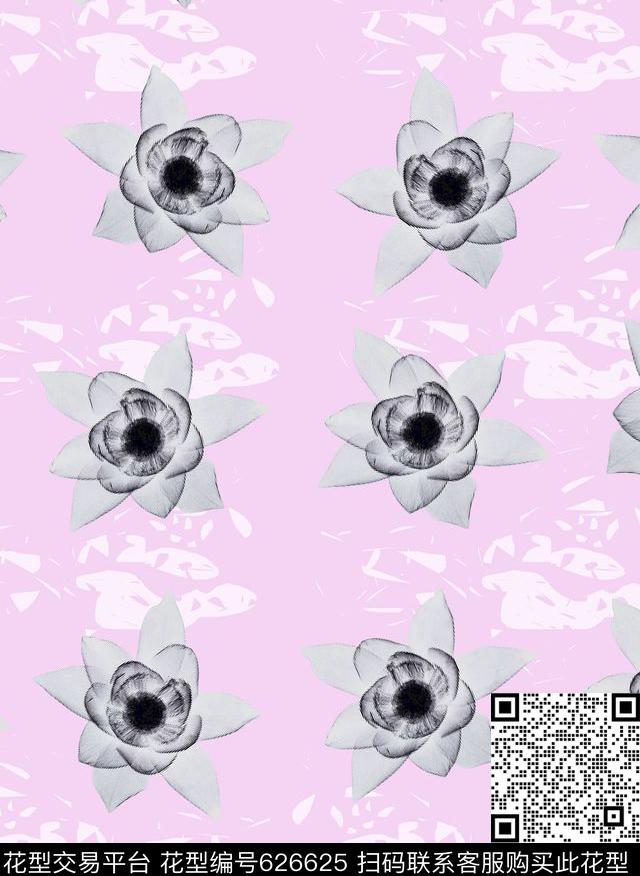 淡雅朦胧花卉数码印花华亿平台下载（图片编号: 626625） - 瓦栏（Walan）